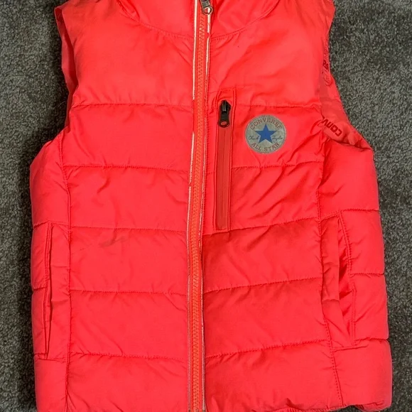 Converse Girls' Bright Pink Quilted Puffer Vest Size 6 Full Zipper w/ Pockets - Picture 9 of 11